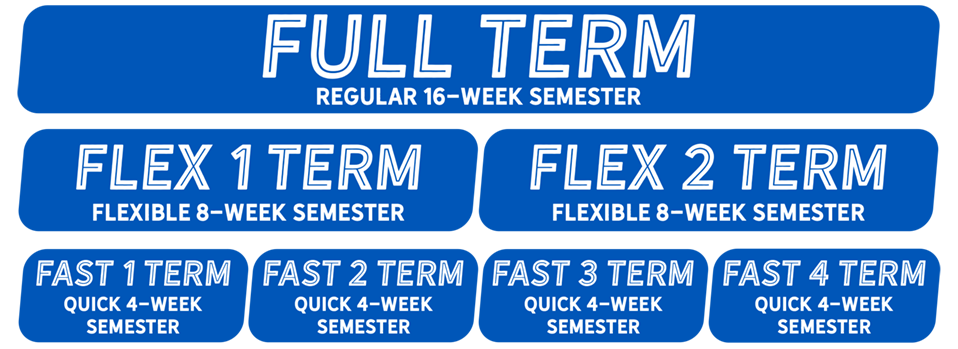 Full Term - Flex Term - Fast Term Visual display of terms and how they fit into 1 full term