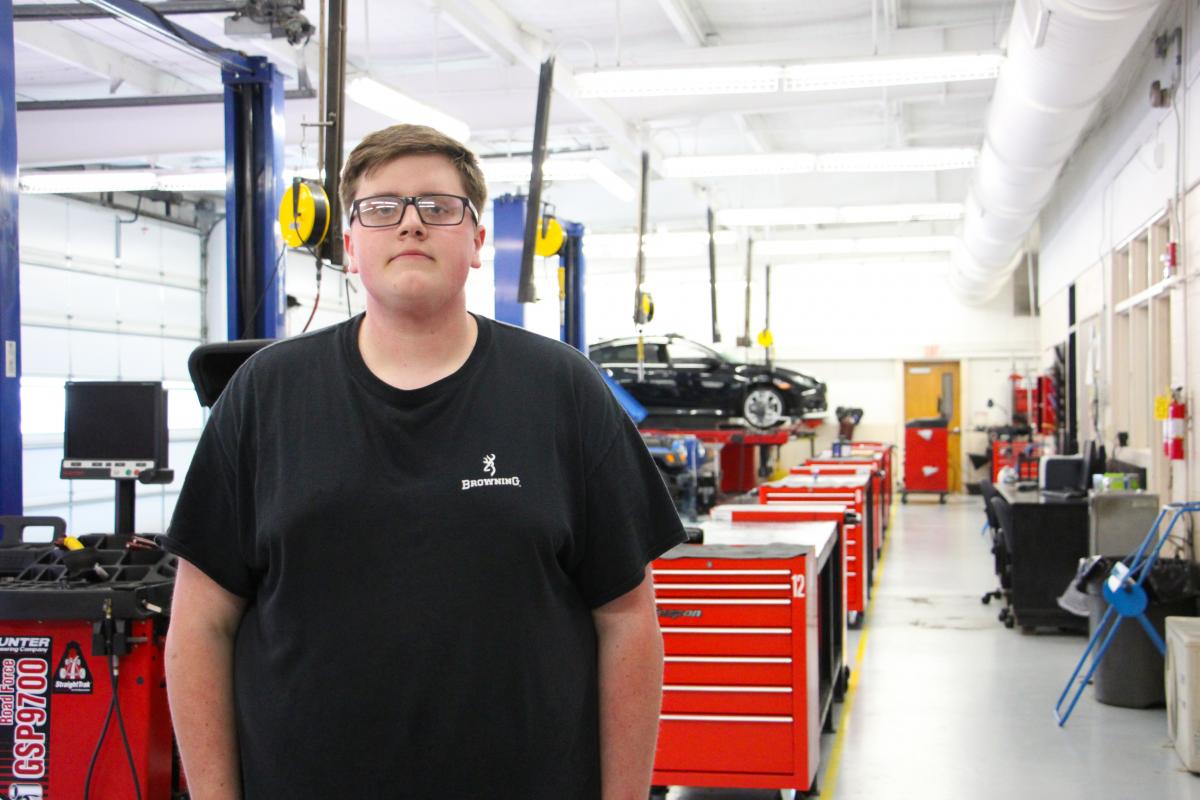 Andrew Stoddard inside the automotive lab. 