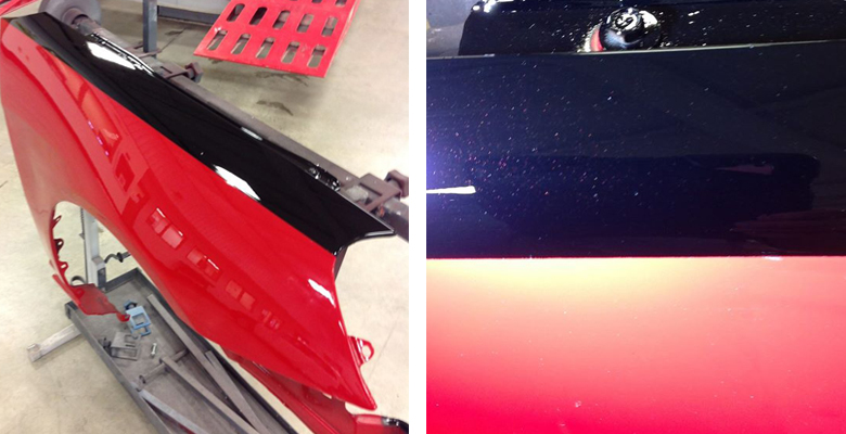 Car Fender with two tone black and red paint