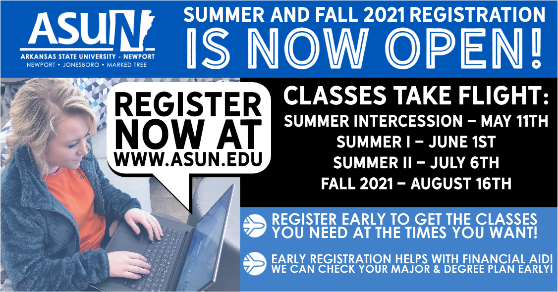 Registration graphic explaining dates and times for summer and fall registration.