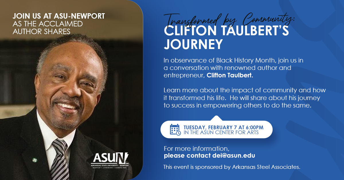 Flyer for Taulbert Event.  Content for this flyer is provided in text on this page. 