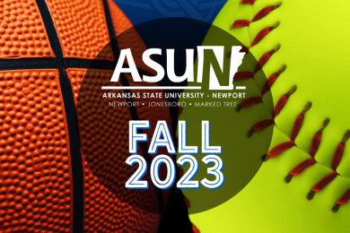 ASUN Fall 2023 NJCAA logo with basketball and softball in the background